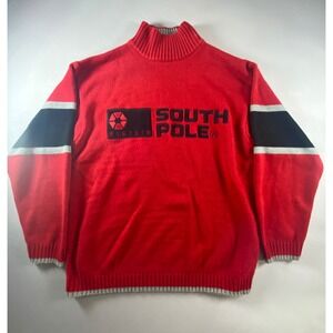 South Pole Red Mock Neck Sweater XL Colorblock Logo Athletic Casual